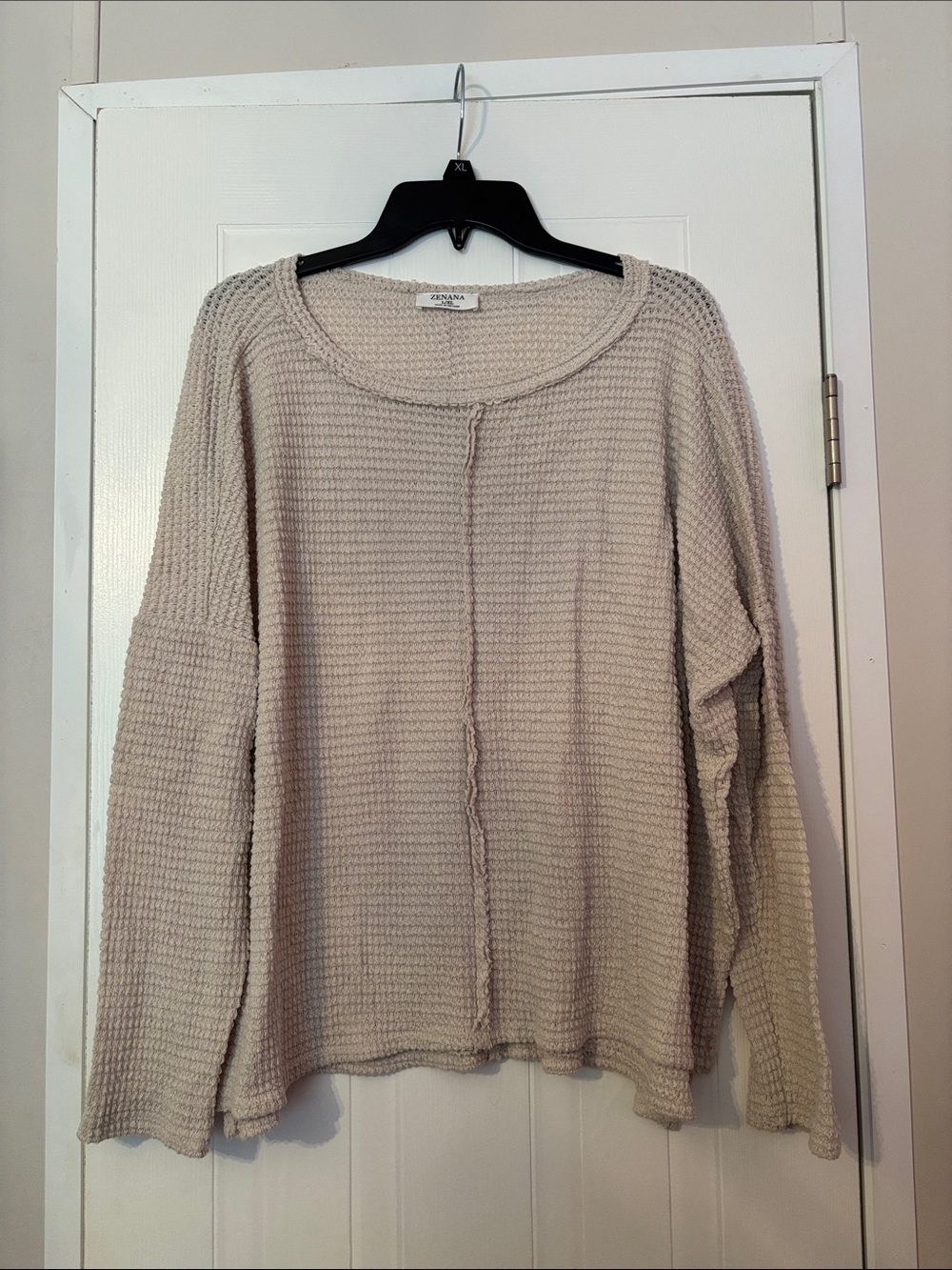 Zenana Outfitters Beige Waffle Knit Scoop Neck Sweater
